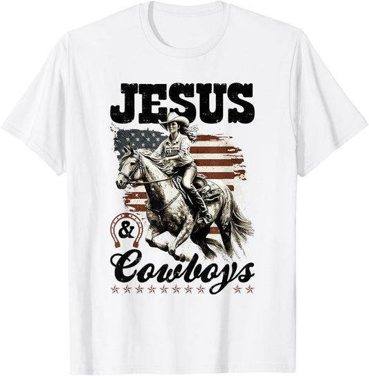 Country Jesus and Cowboys, Christian Cowgirl T-Shirt - T-Shirt | White