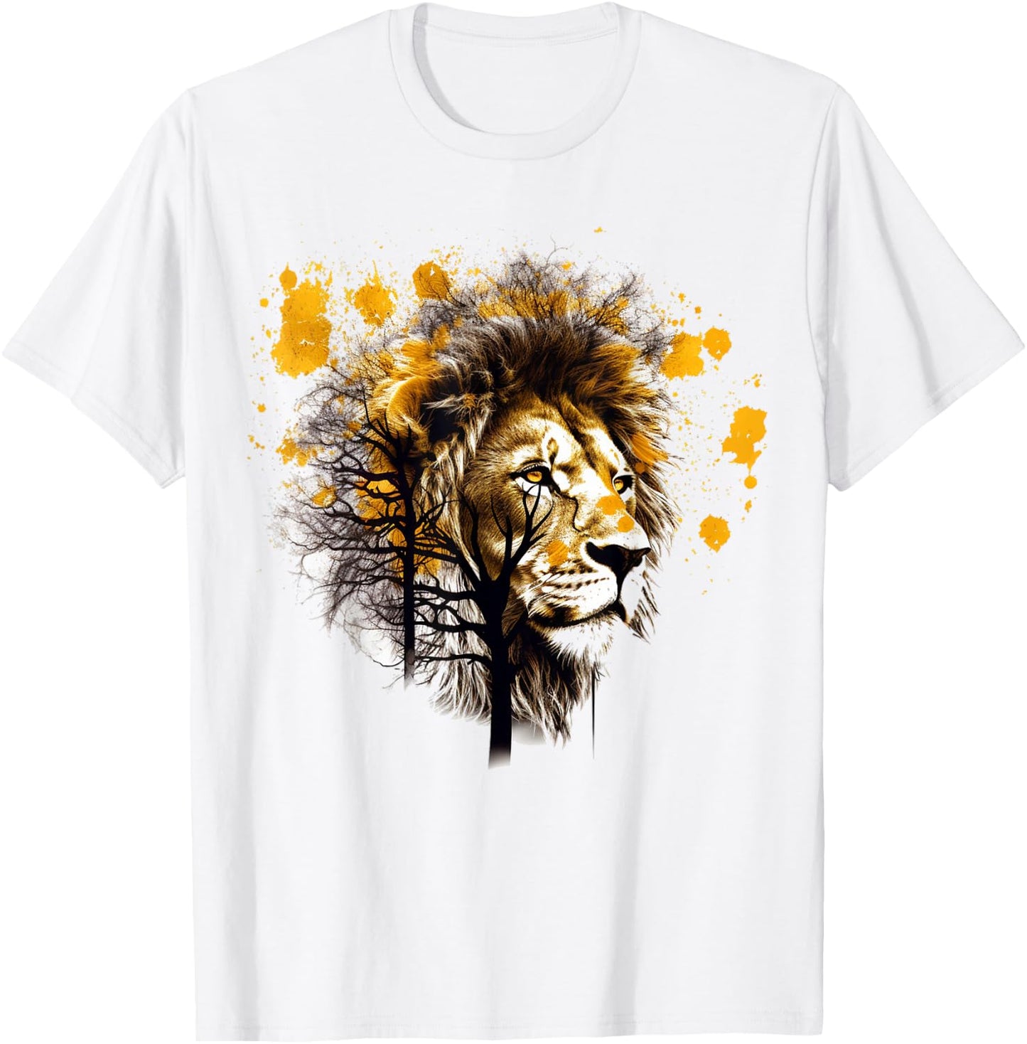Lion Artwork Tree Colourful Animal Motif Lion T-Shirt - T-Shirt | White