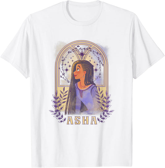 Disney Wish Asha & Star Watercolor Nouveau Window Portrait T-Shirt - T-Shirt | White