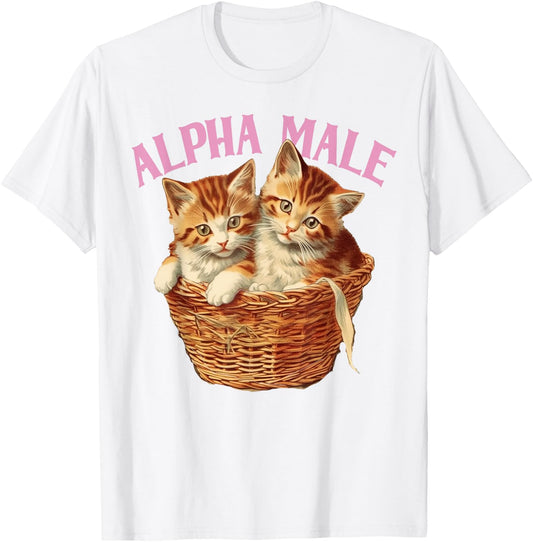 Funny Ironic Alpha Cat Male Kitten Joke Weird Y2K Humor T-Shirt - T-Shirt | White