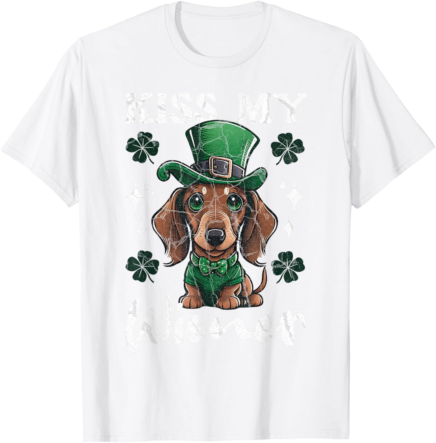Dachshund Kiss my Wiener Funny St Patricks Day Dog T-Shirt - T-Shirt | White