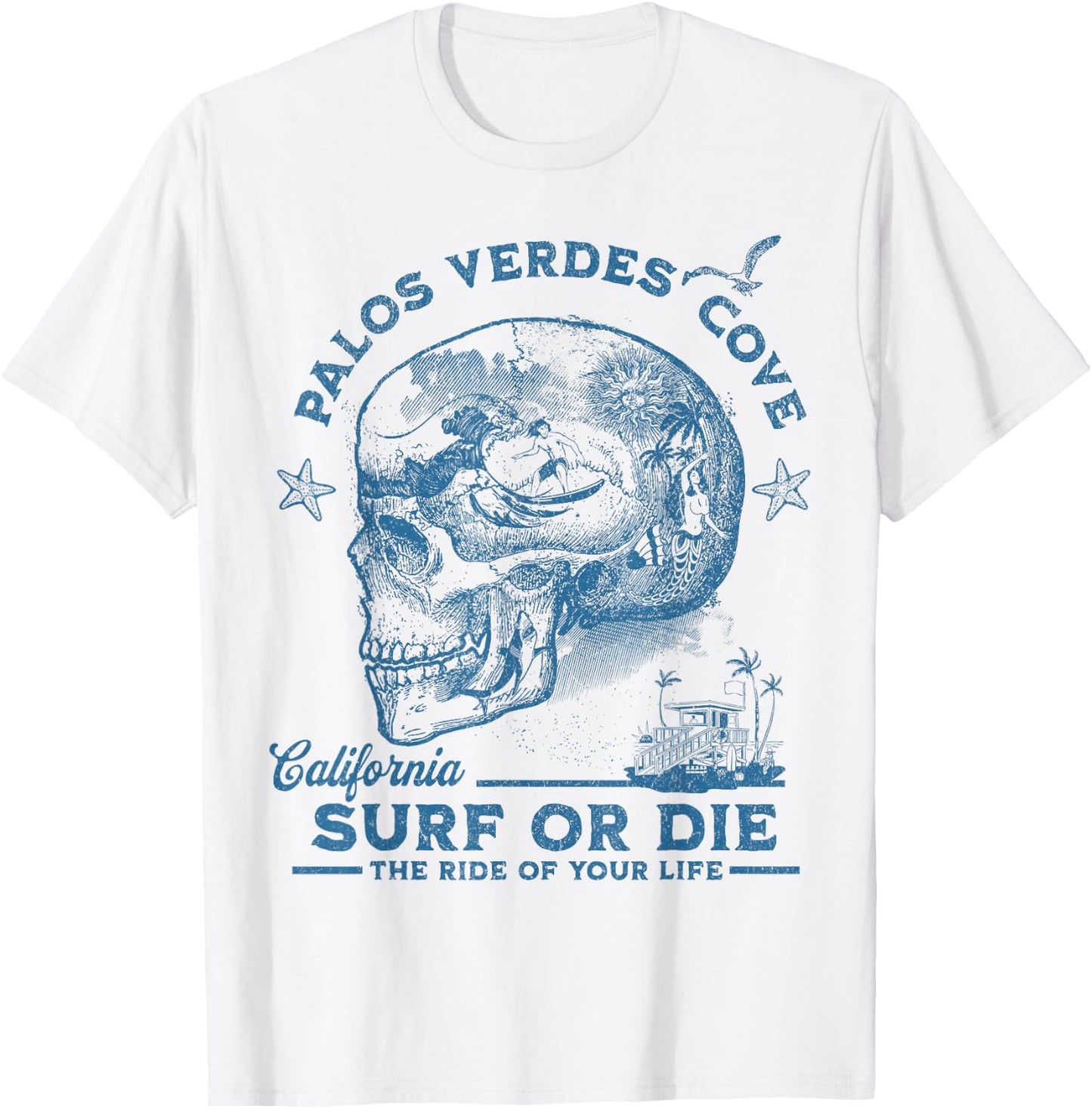 Palos Verdes Beach Surfing Girl Pacific Ocean Surf Board Men T-Shirt - T-Shirt | White