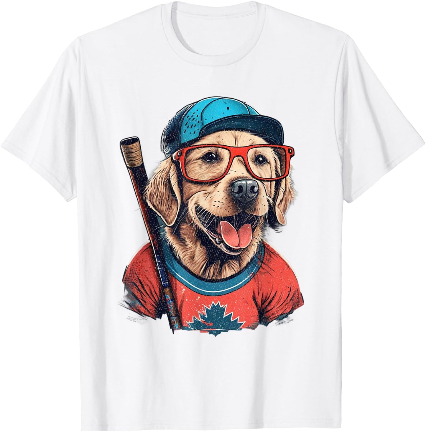 Vintage Retro Dog Playing Hockey, Hockey Stick, Puppy Lover T-Shirt - T-Shirt | White