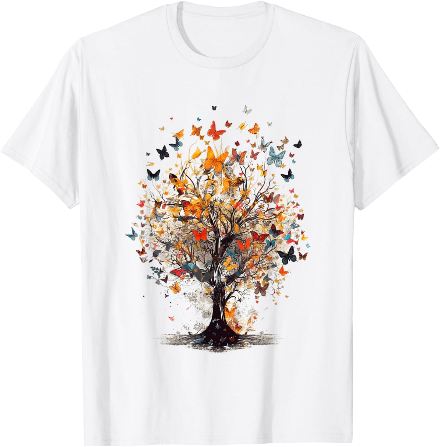 Beautiful Butterfly Tree | Nature Lover Colorful Girls Women T-Shirt - T-Shirt | White