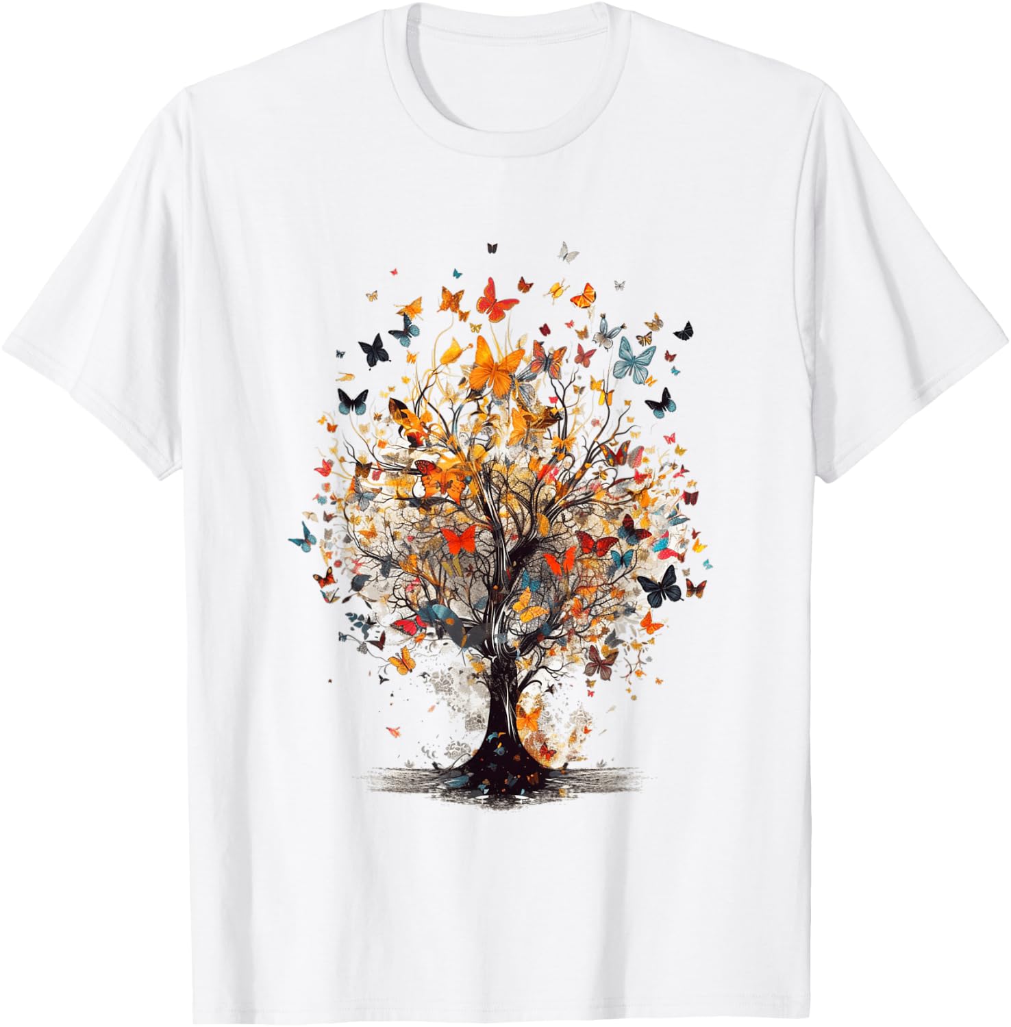 Beautiful Butterfly Tree | Nature Lover Colorful Girls Women T-Shirt - T-Shirt | White