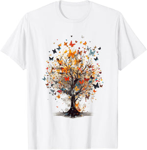 Beautiful Butterfly Tree | Nature Lover Colorful Girls Women T-Shirt - T-Shirt | White