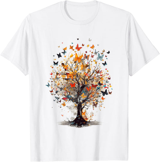 Beautiful Butterfly Tree | Nature Lover Colorful Girls Women T-Shirt - T-Shirt | White