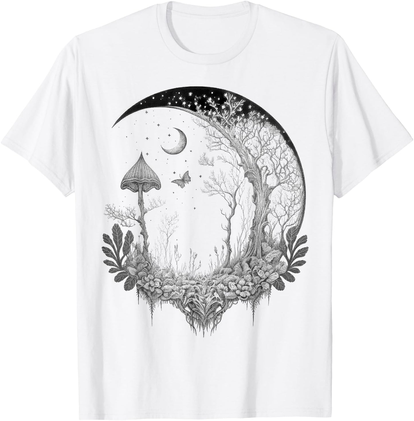 Cute Fairycore Floral Moon Aesthetic Girls Women Graphic T-Shirt - T-Shirt | White