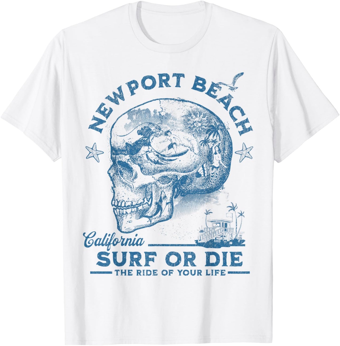 Newport Beach Surfing Girl Pacific Ocean Surf Board Men Boy T-Shirt - T-Shirt | White