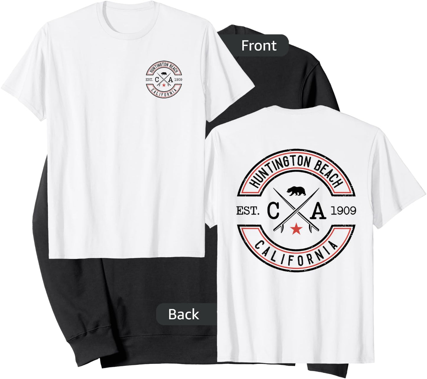 Huntington Beach California CA Retro Surfer Front & Back Sweatshirt - Sweatshirt | Black