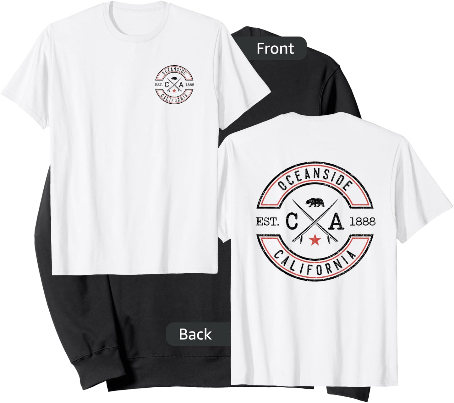 Oceanside Beach California CA Retro Surfer Front & Back Sweatshirt - Sweatshirt | Black
