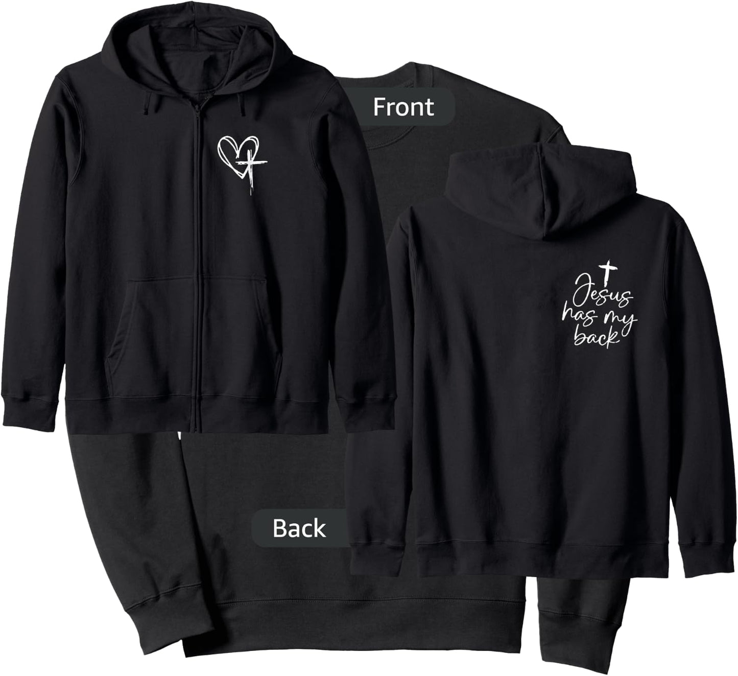 jesus has my back Zip Sweatshirt - Sweatshirt | Black