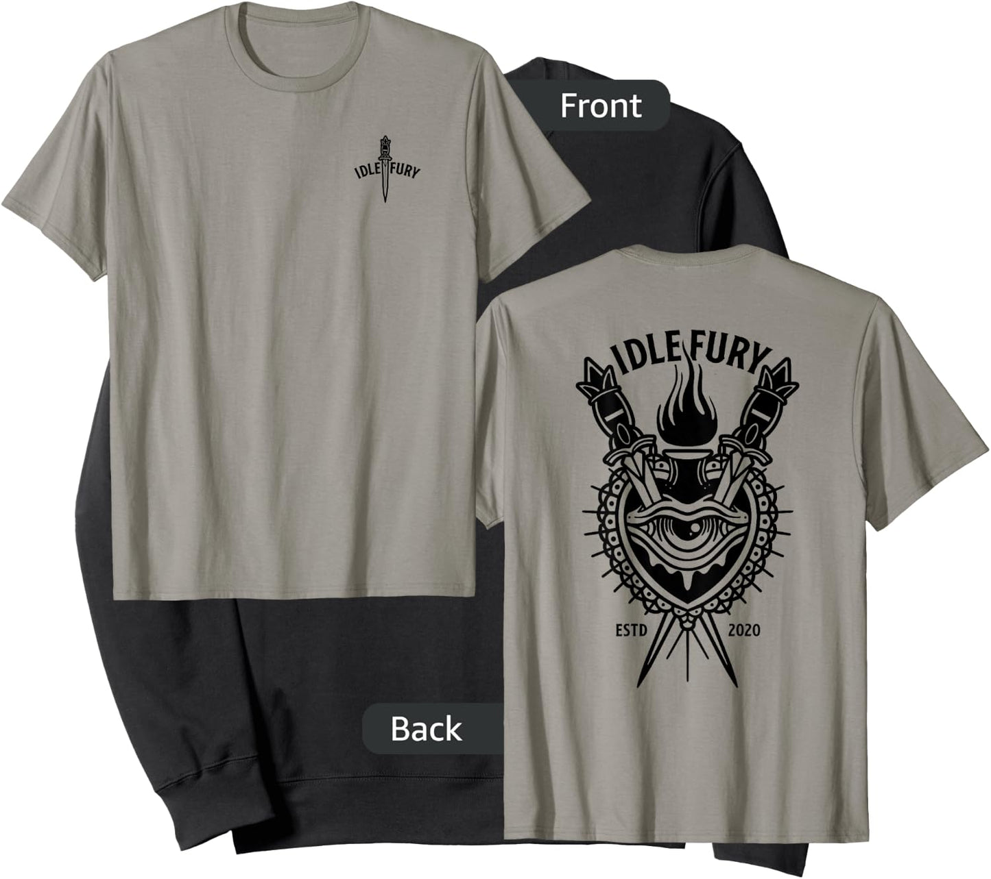 VIEW BACK PRINT Idle Fury Sacred Heart Swords Daggers Tattoo Sweatshirt - Sweatshirt | Black
