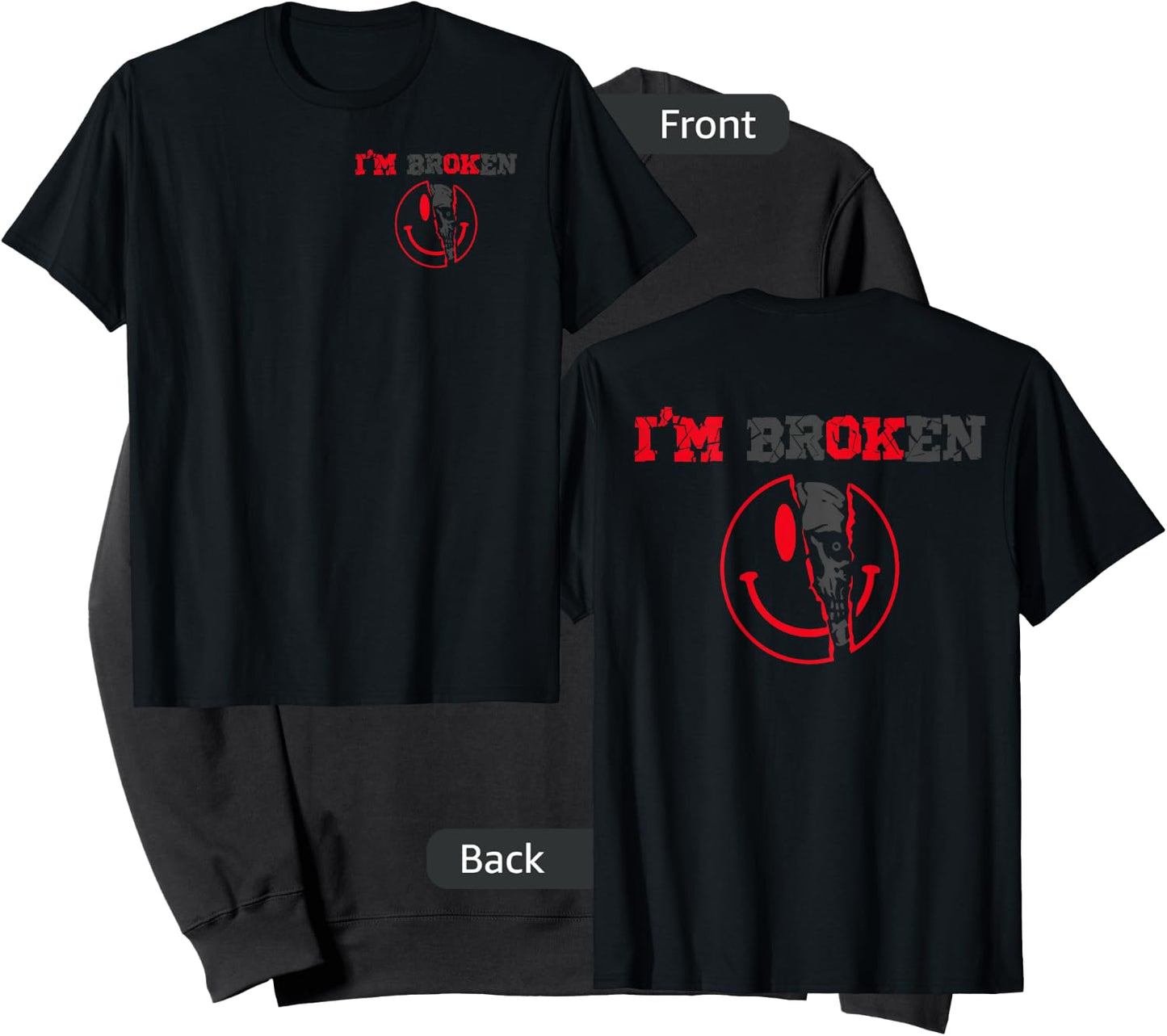 Confused Smile I'm Broken Invisible Illness I'm OK Broken Sweatshirt - Sweatshirt | Black
