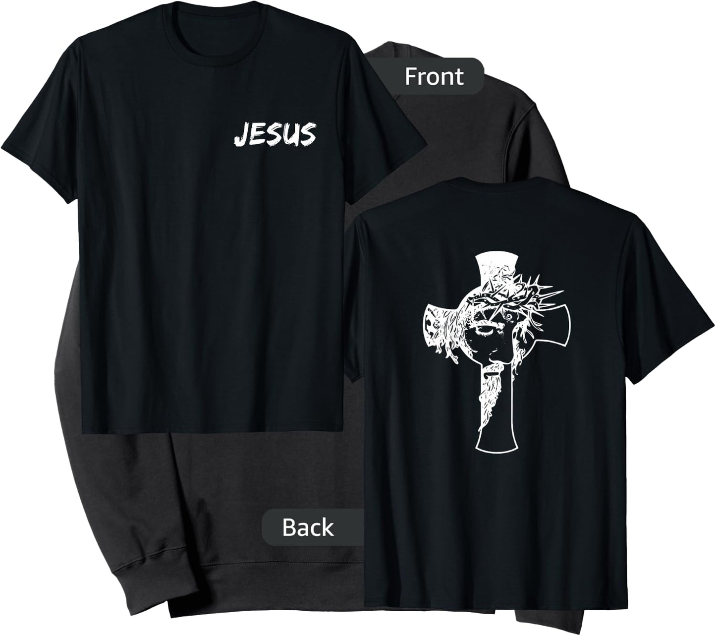 Jesus with Picture of Cross on Back Front and Back Design Sweatshirt - Sweatshirt | Black