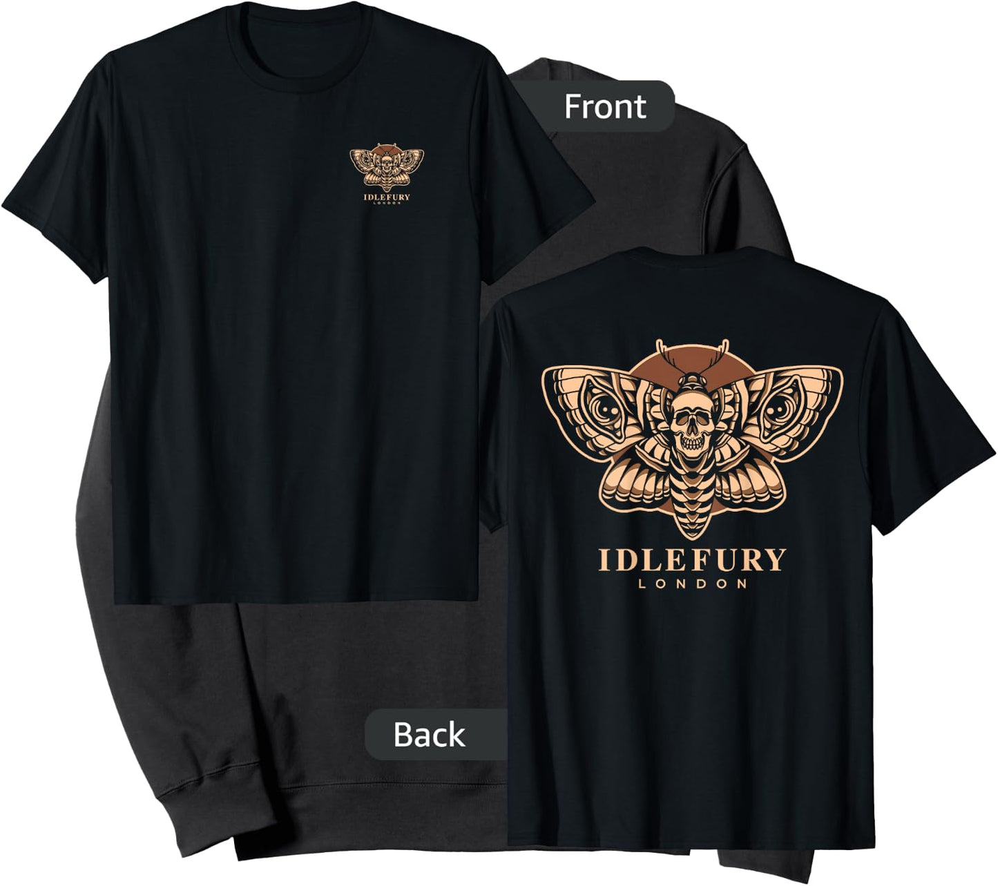 VIEW BACK PRINT Idle Fury Death Moth Skull Moth Butterfly Sweatshirt - Sweatshirt | Black