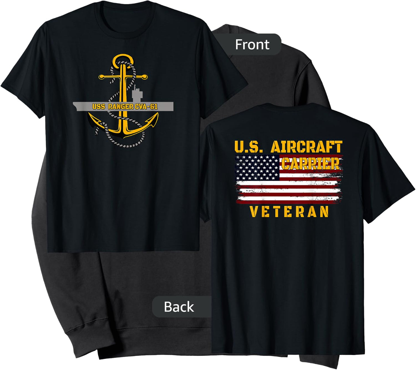 Aircraft Carrier USS Ranger CVA-61 Veteran Father Front&Back Sweatshirt - Sweatshirt | Black