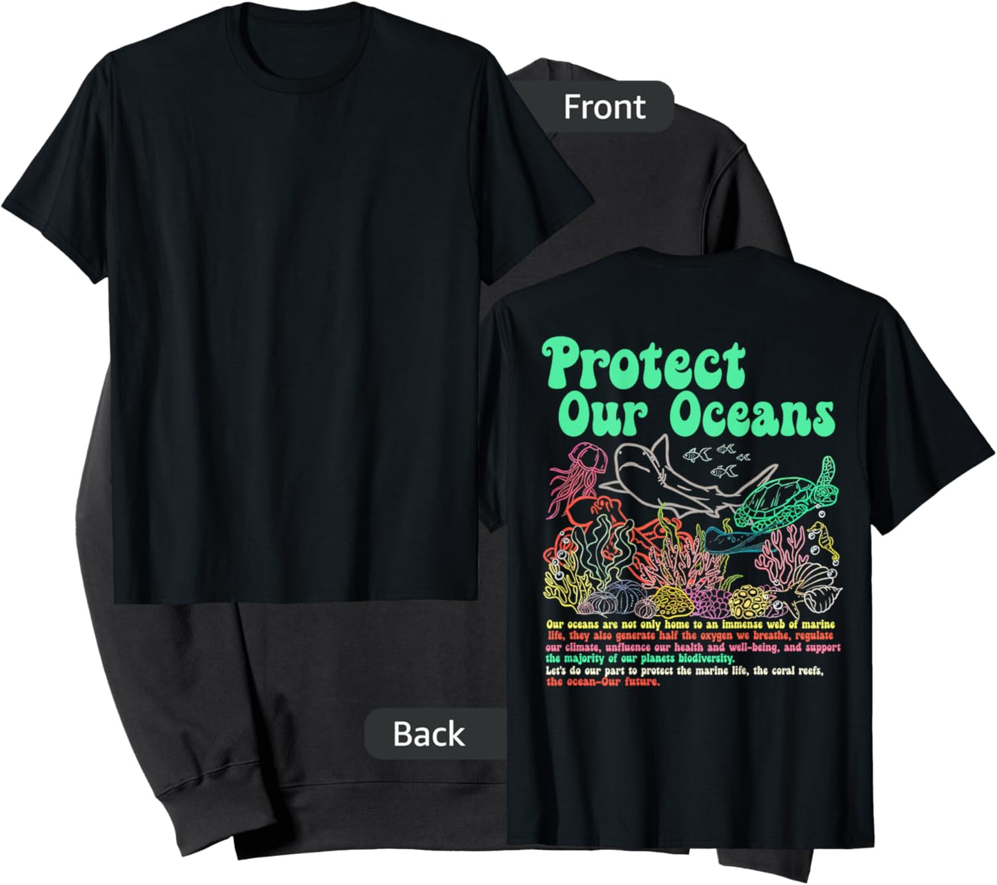 Respect The Locals, Protect Our Oceans Shark Surfing (Back) Sweatshirt - Sweatshirt | Black
