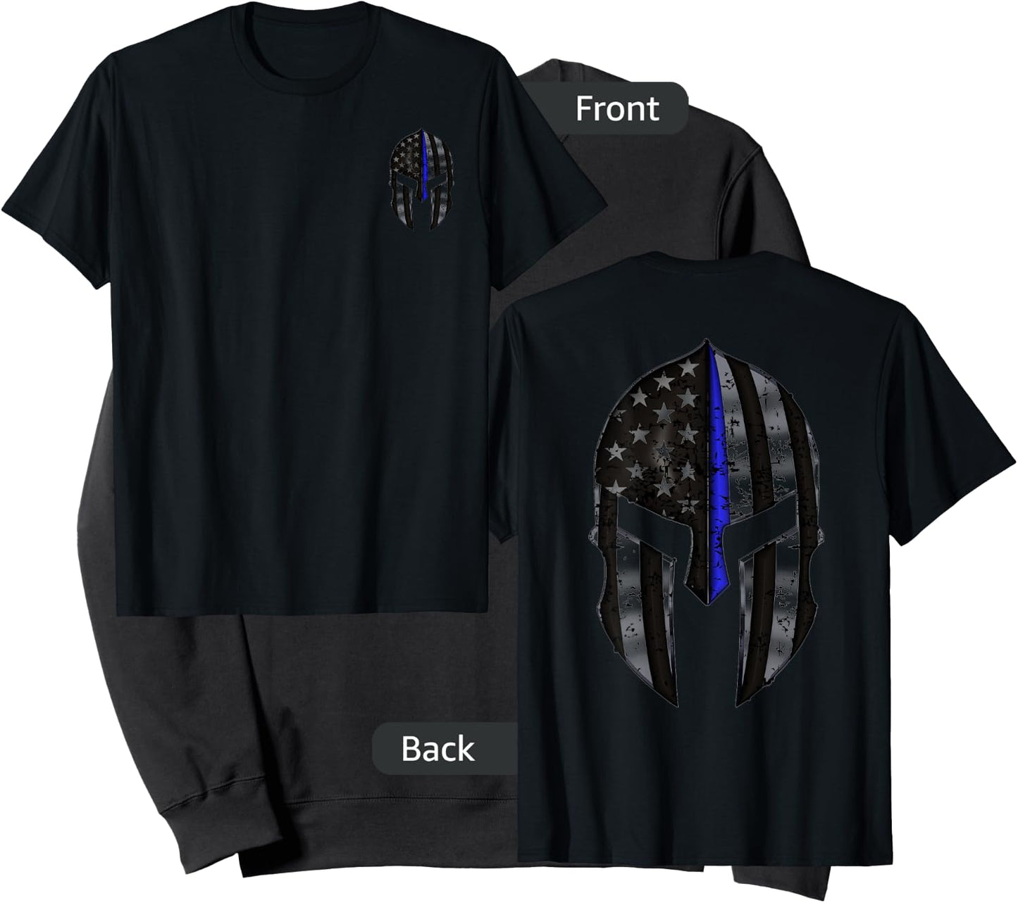 Spartan Mask American Flag Wit Thin Blue Line Kids Men Sweatshirt - Sweatshirt | Black