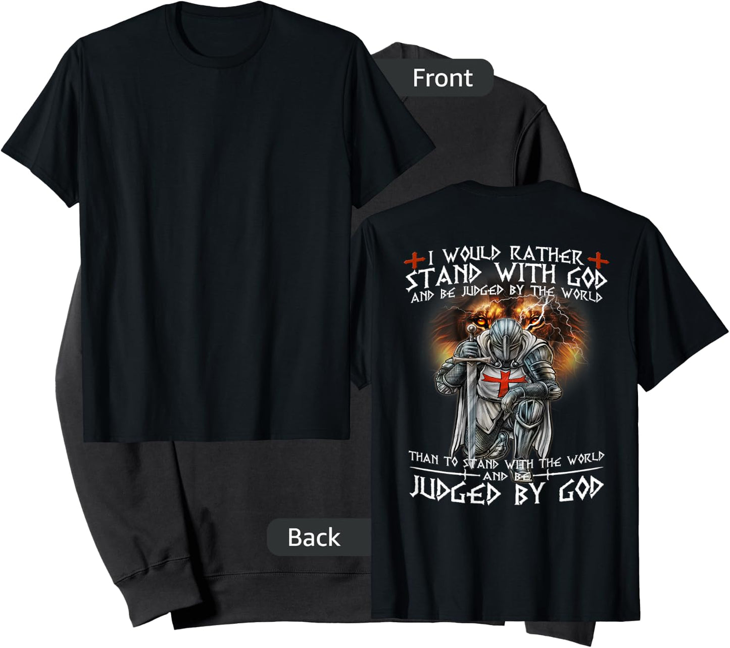 Kneeling Knight Templar Stand With God Religious BACKPRINT Sweatshirt - Sweatshirt | Black