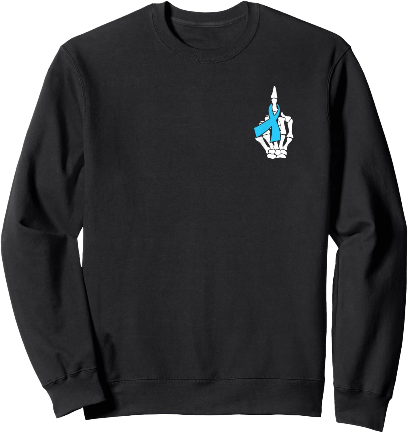Fuck Prostate Cancer Skeleton Middle Finger Blue Ribbon Sweatshirt - Sweatshirt | Black