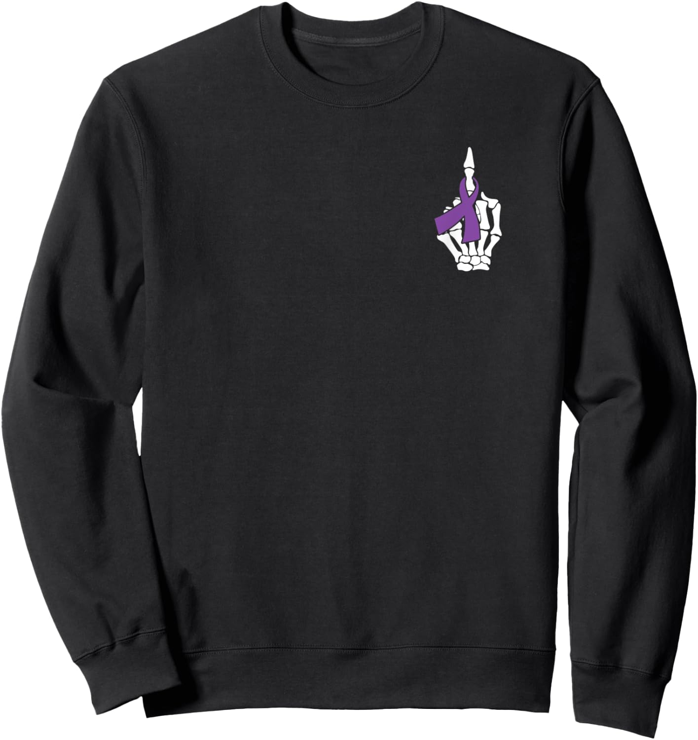 Fuck Pancreatic Cancer Skeleton Middle Finger Purple Ribbon Sweatshirt - Sweatshirt | Black