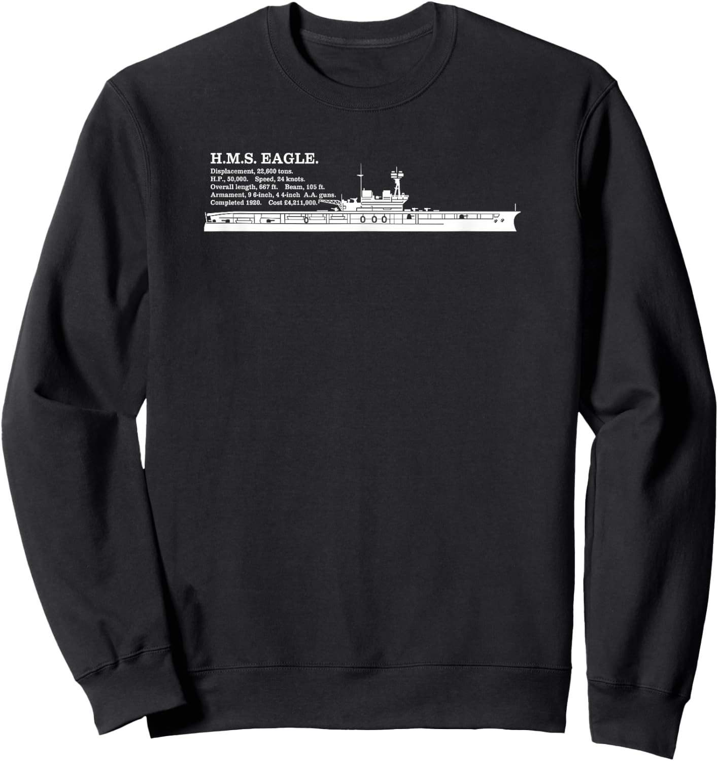 HMS Eagle British WW2 Aircraft Carrier Infographic Sweatshirt - Sweatshirt | Black
