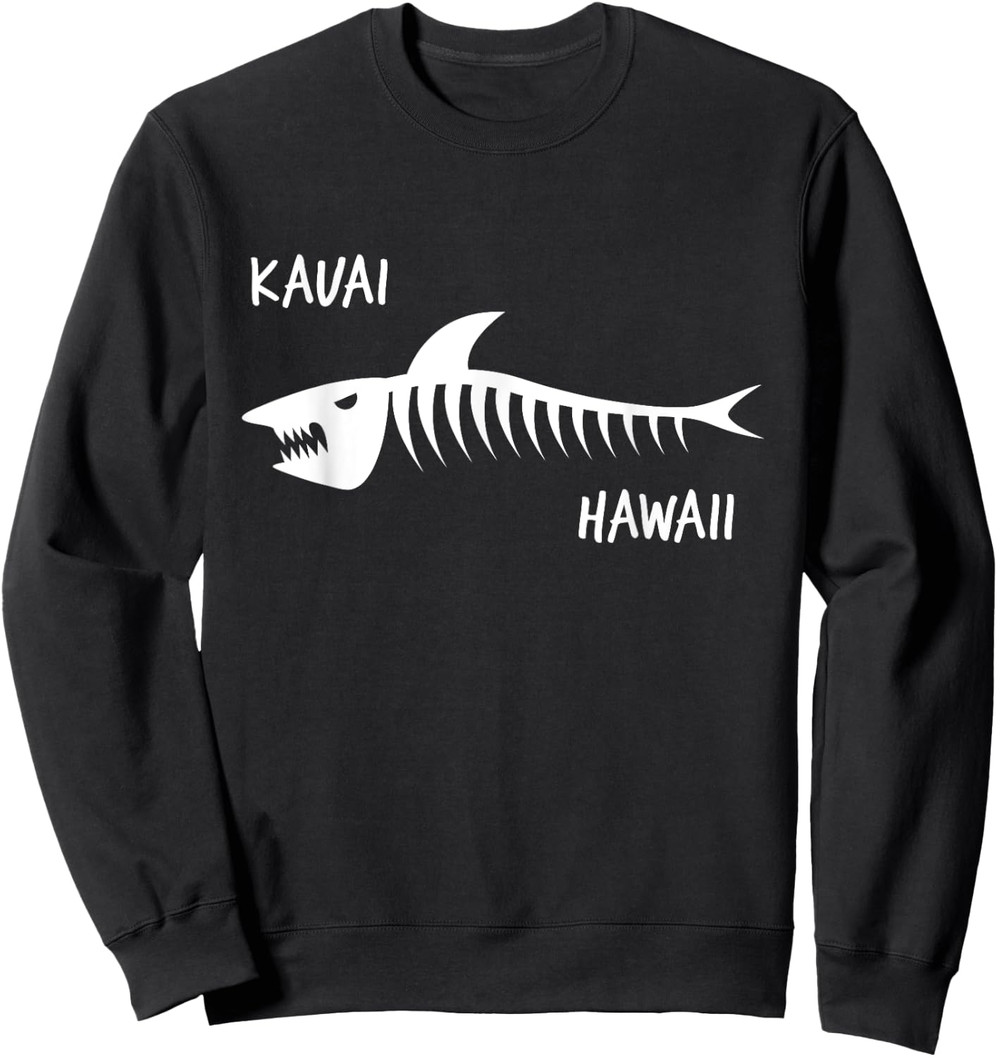 Kauai Hawaii Shark Skeleton White Print Sweatshirt - Sweatshirt | Black