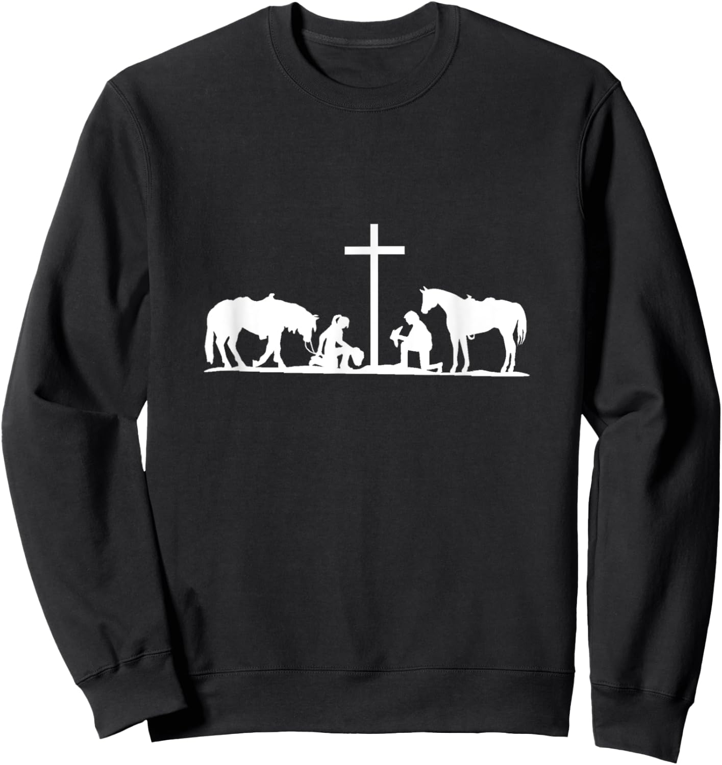 Christian Western horses cowhands praying Cross. Christian Sweatshirt - Sweatshirt | Black