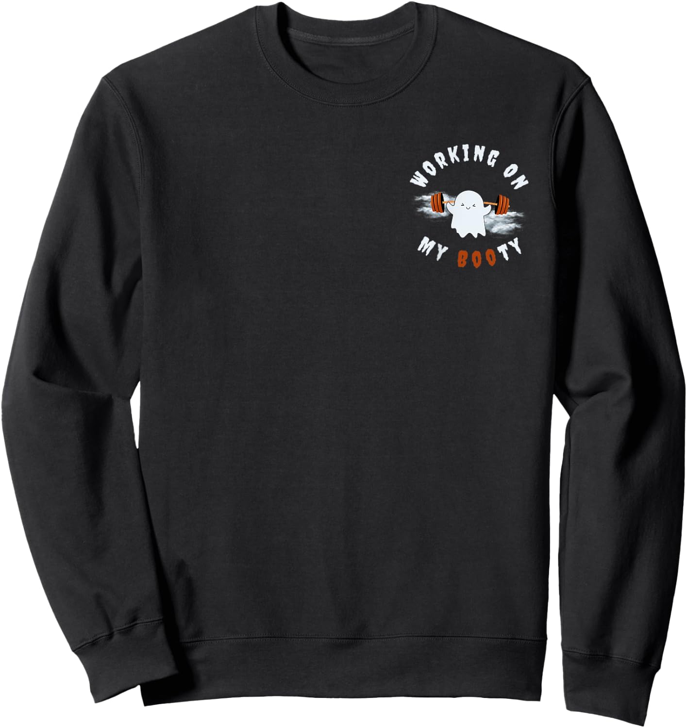 Working On My Booty funny Halloween Gym Ghost Boo-ty Sweatshirt - Sweatshirt | Black