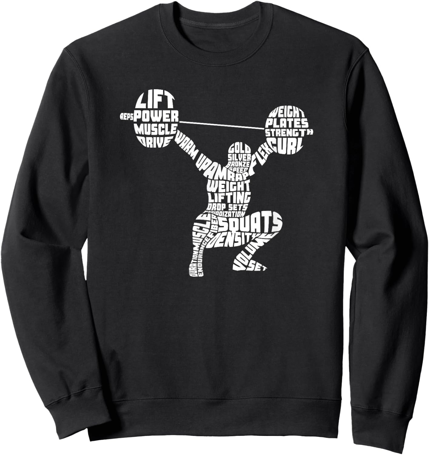 Weightlifting Typography Fitness Gym Word Art Sweatshirt - Sweatshirt | Black
