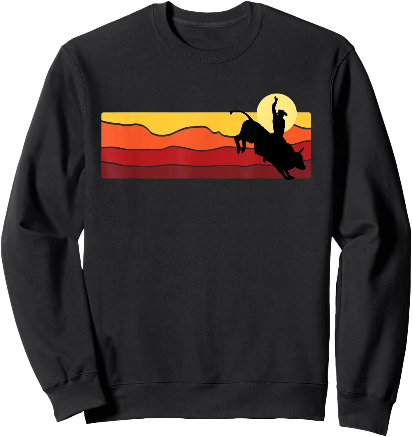 Bull Riding Rodeo Cowboy Country Western Retro Sweatshirt - Sweatshirt | Black