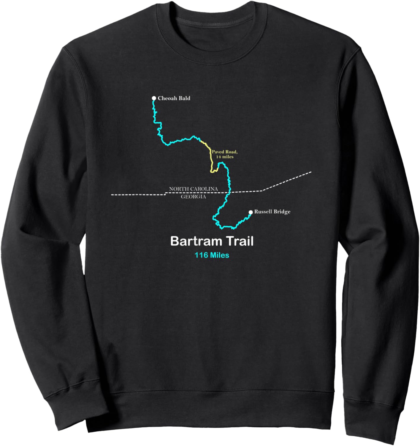 Route Map of the Bartram Trail in North Carolina and Georgia Sweatshirt - Sweatshirt | Black