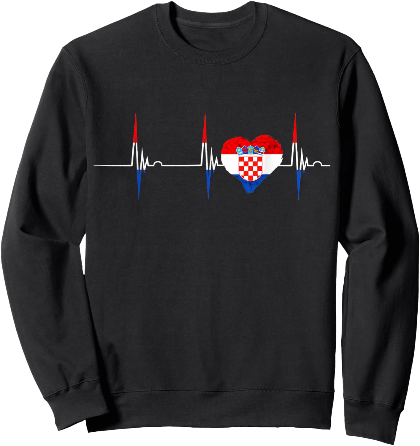 Heartbeat EKG Pulse Croatia Croatian Roots Croatian Flag Sweatshirt - Sweatshirt | Black