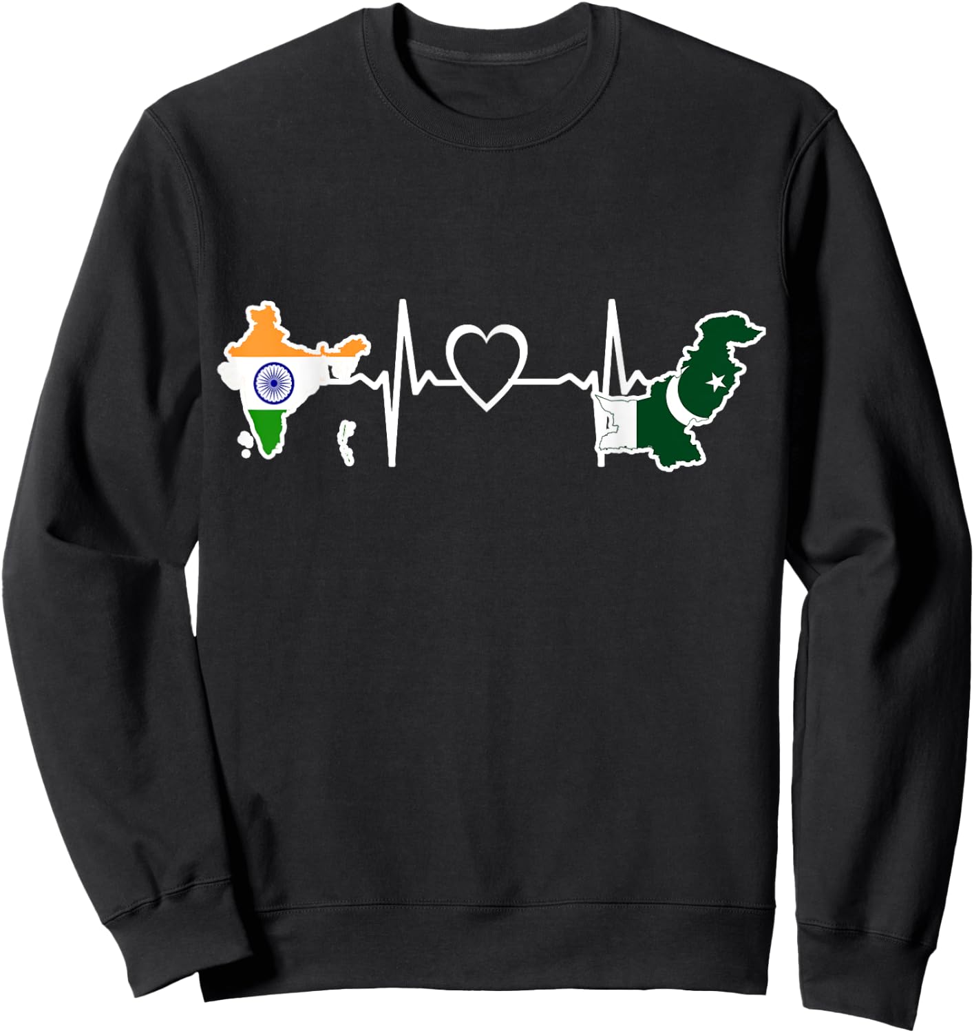 Pakistan India Flag Pakistanian Indian Heartbeat Sweatshirt - Sweatshirt | Black
