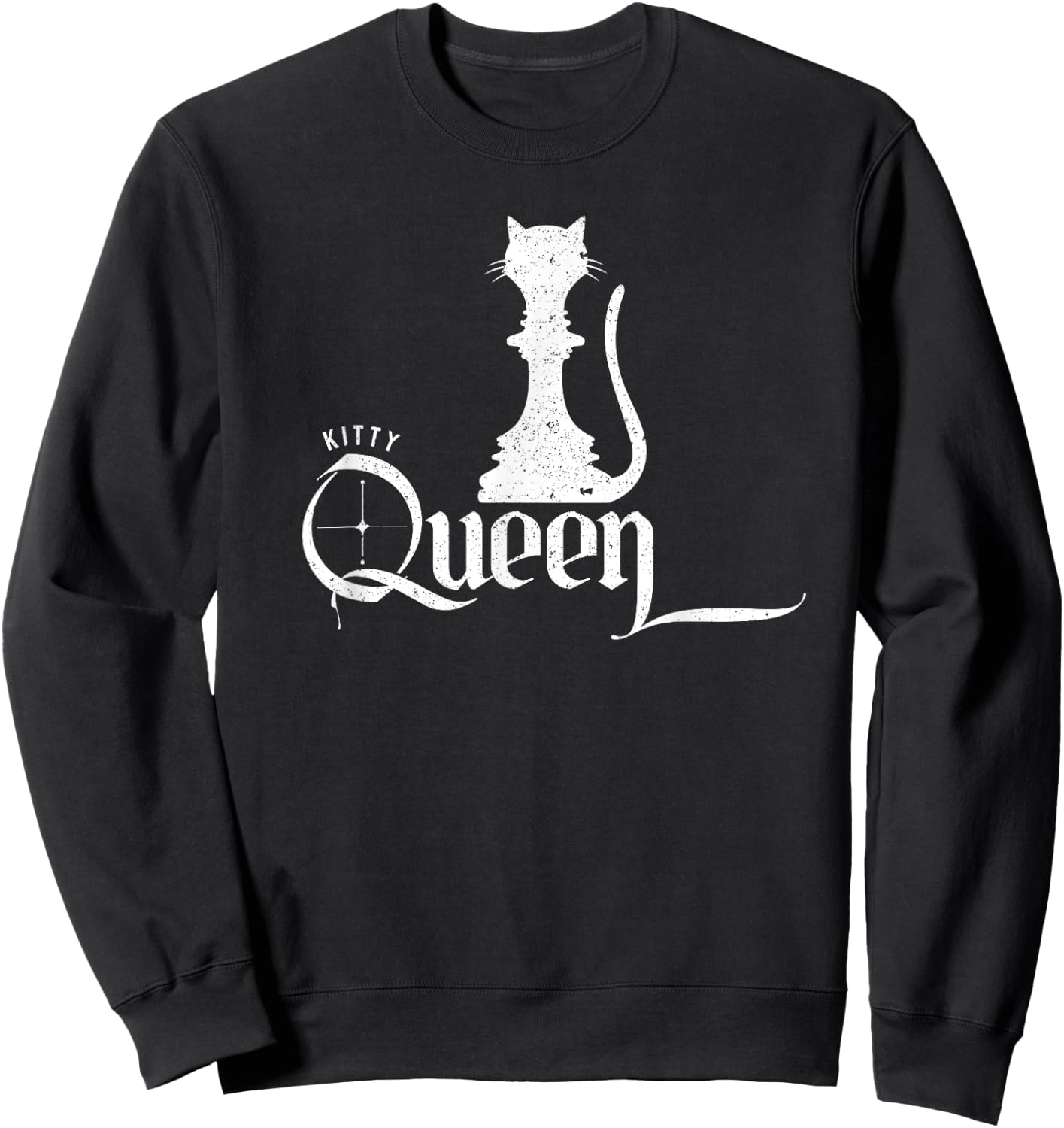 Classic Chess and Cat Design, kitty, Queen and Sweatshirt - Sweatshirt | Black