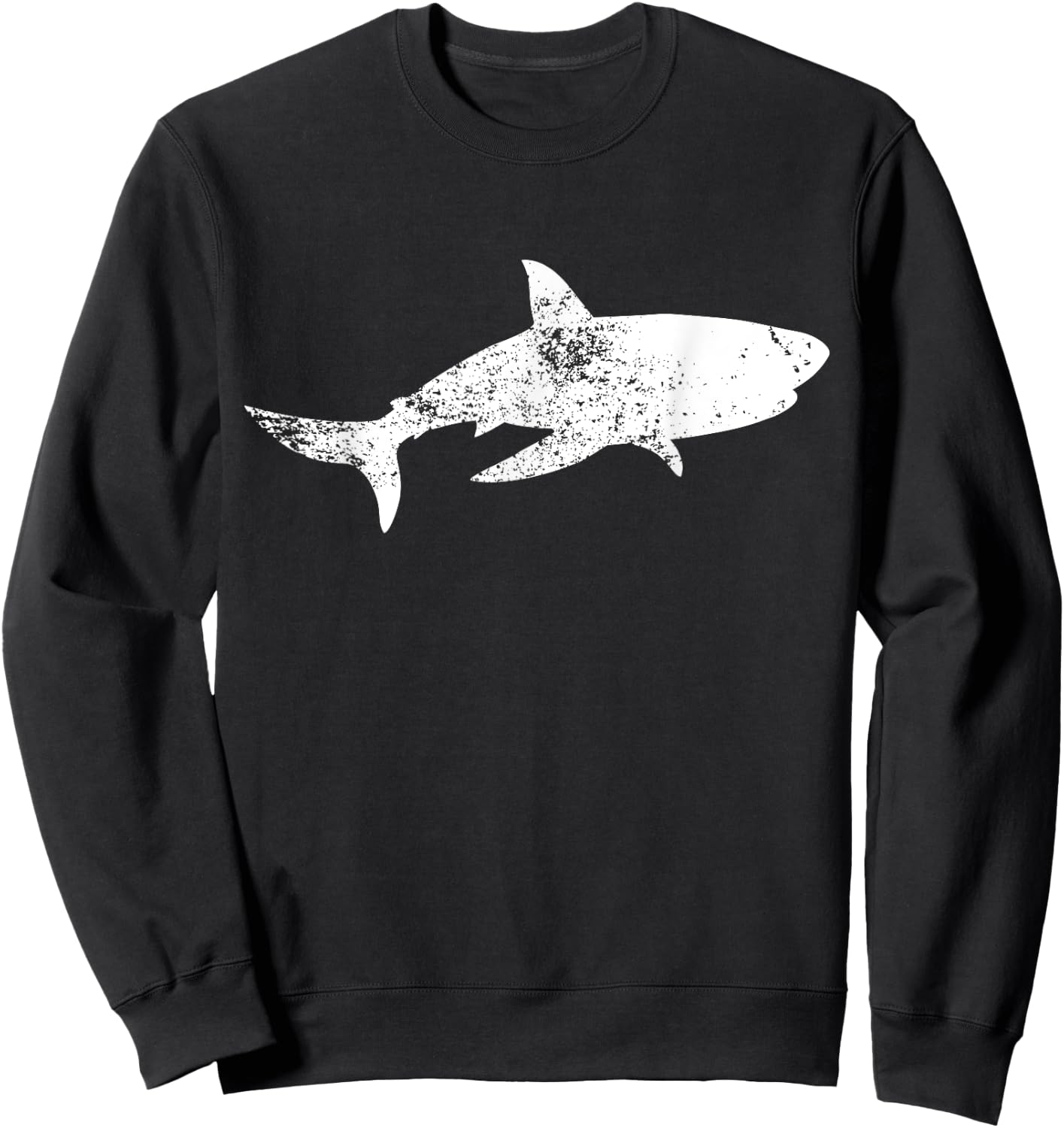 Grunge Great White Shark Print - Vintage Shark Sweatshirt - Sweatshirt | Black