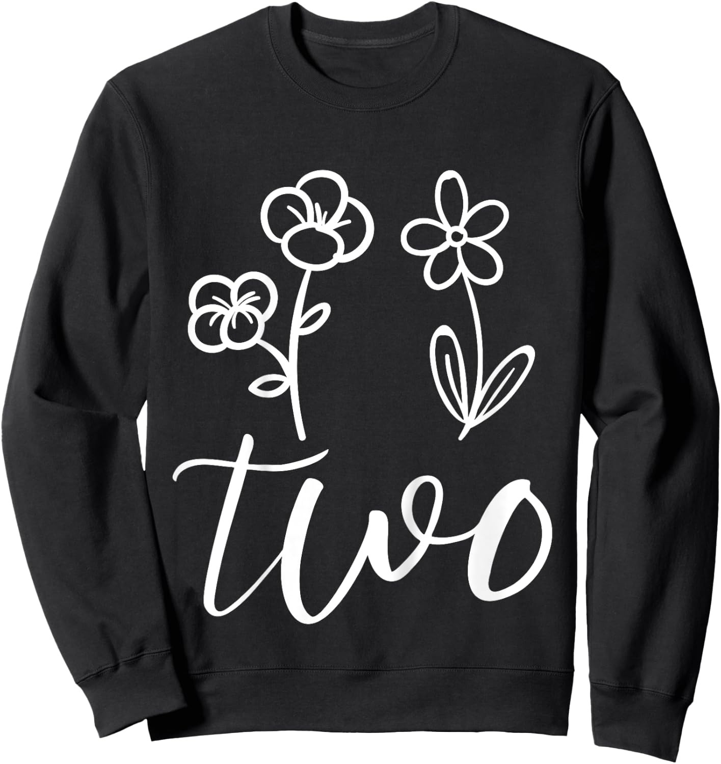 Floral Two 2 Year Old 2nd Birthday Gift Second Girl Toddler Sweatshirt - Sweatshirt | Black