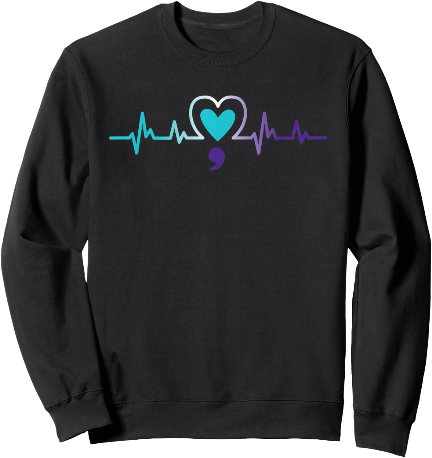 Heartbeat Semicolon Suicide Prevention Mental Awareness Week Sweatshirt - Sweatshirt | Black