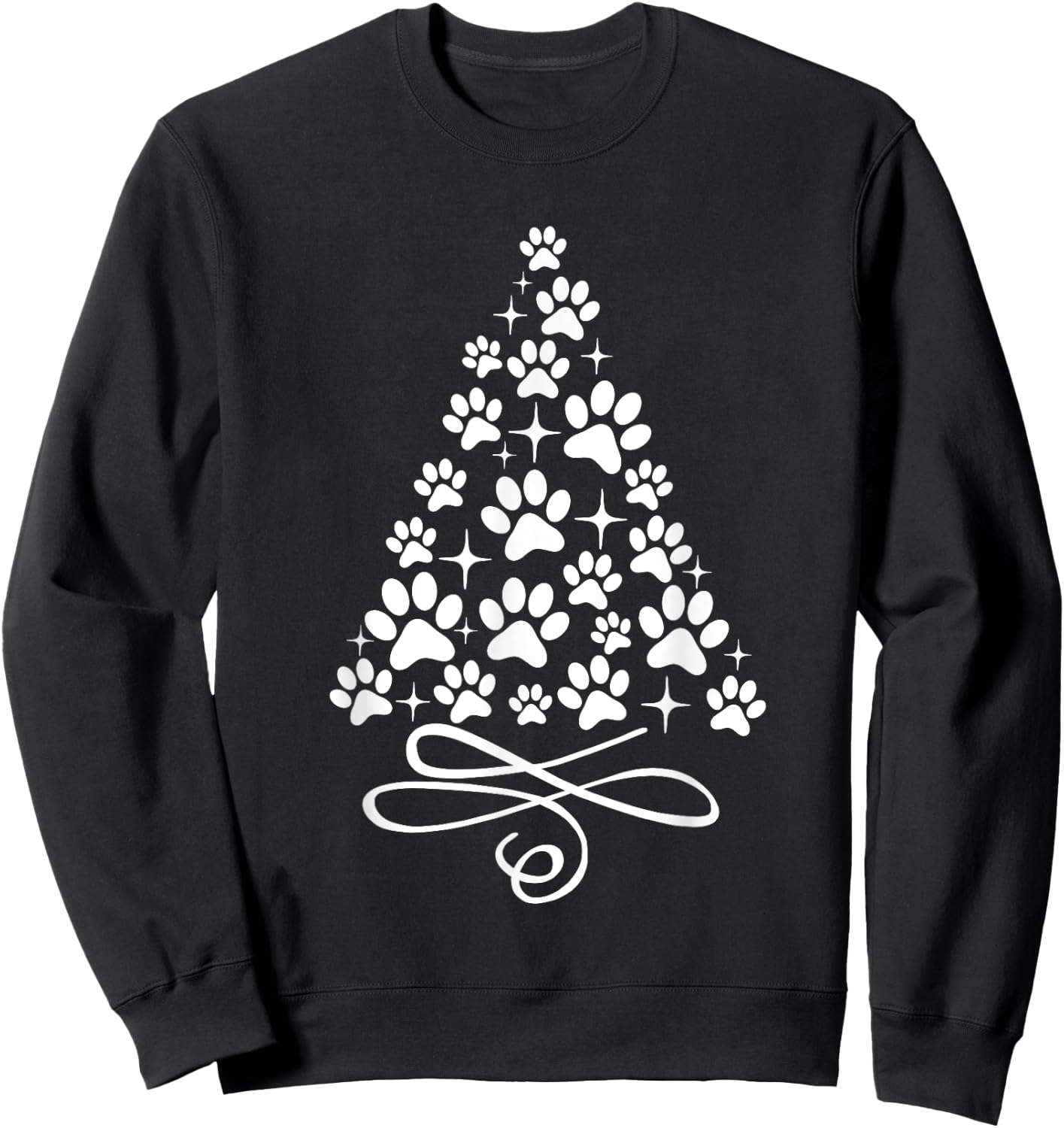 Dog Cat Paw Print on Christmas Tree Women Kids Sweatshirt - Sweatshirt | Black