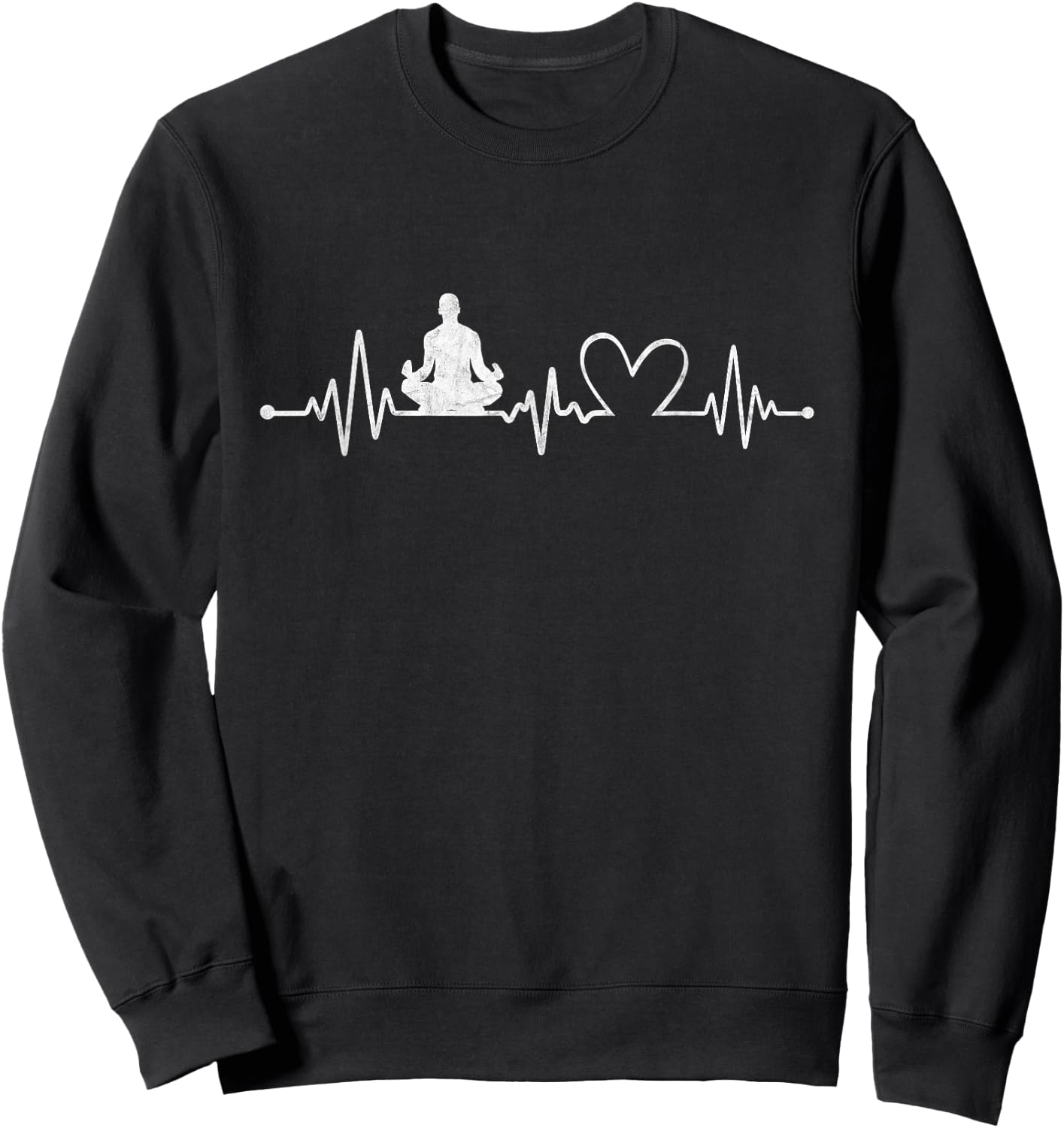 Distressed Yoga With Heartbeat Graphic Yoga Lover Sweatshirt - Sweatshirt | Black