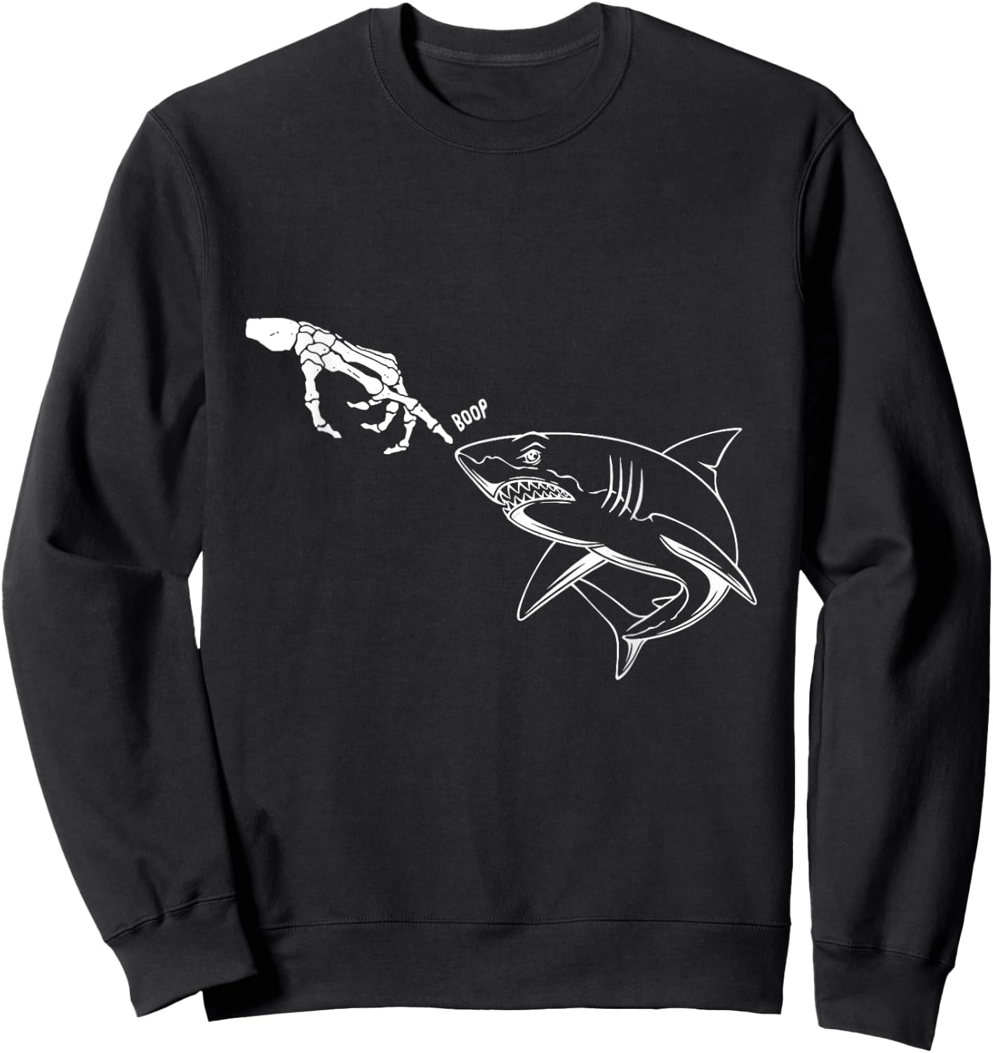 Shark Black Lover Skeleton Hand Boop Funny Halloween Sweatshirt - Sweatshirt | Black
