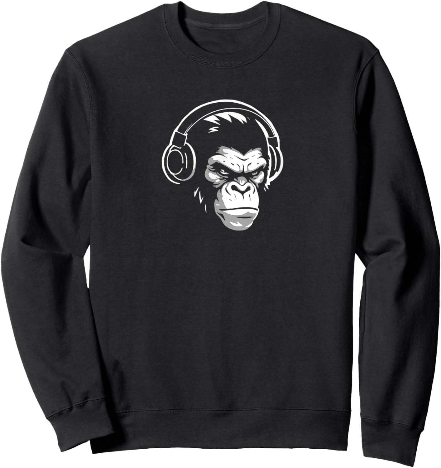 Intense Chimp & Headphones Chimpanzee Wildlife Lover Sweatshirt - Sweatshirt | Black