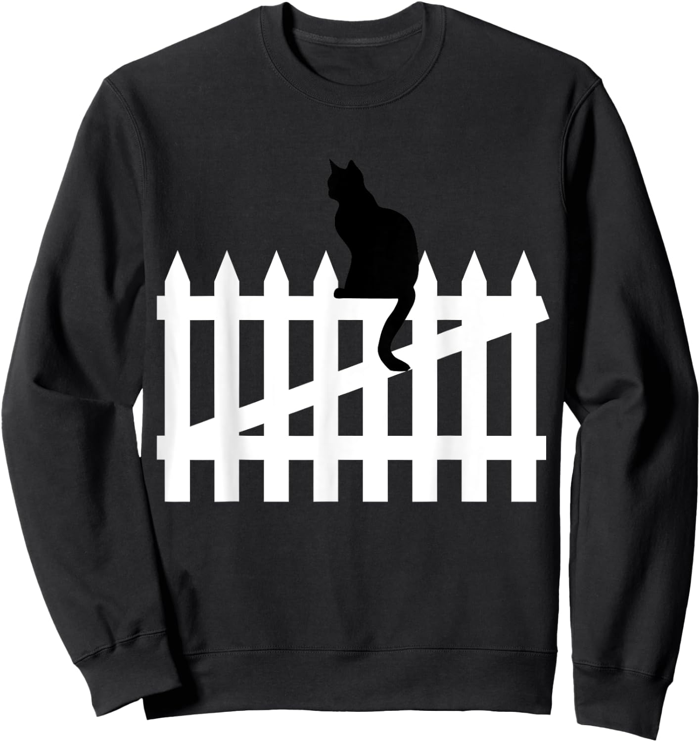 Black Cat on a White Picket Fence Women Kids Sweatshirt - Sweatshirt | Black