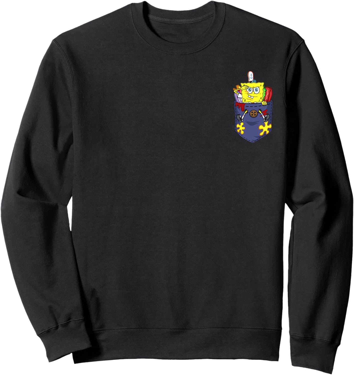 Mademark x SpongeBob SquarePants - SpongeBob in my Pocket Cute SpongeBob Out of Food Pocket Sweatshirt - Sweatshirt | Black