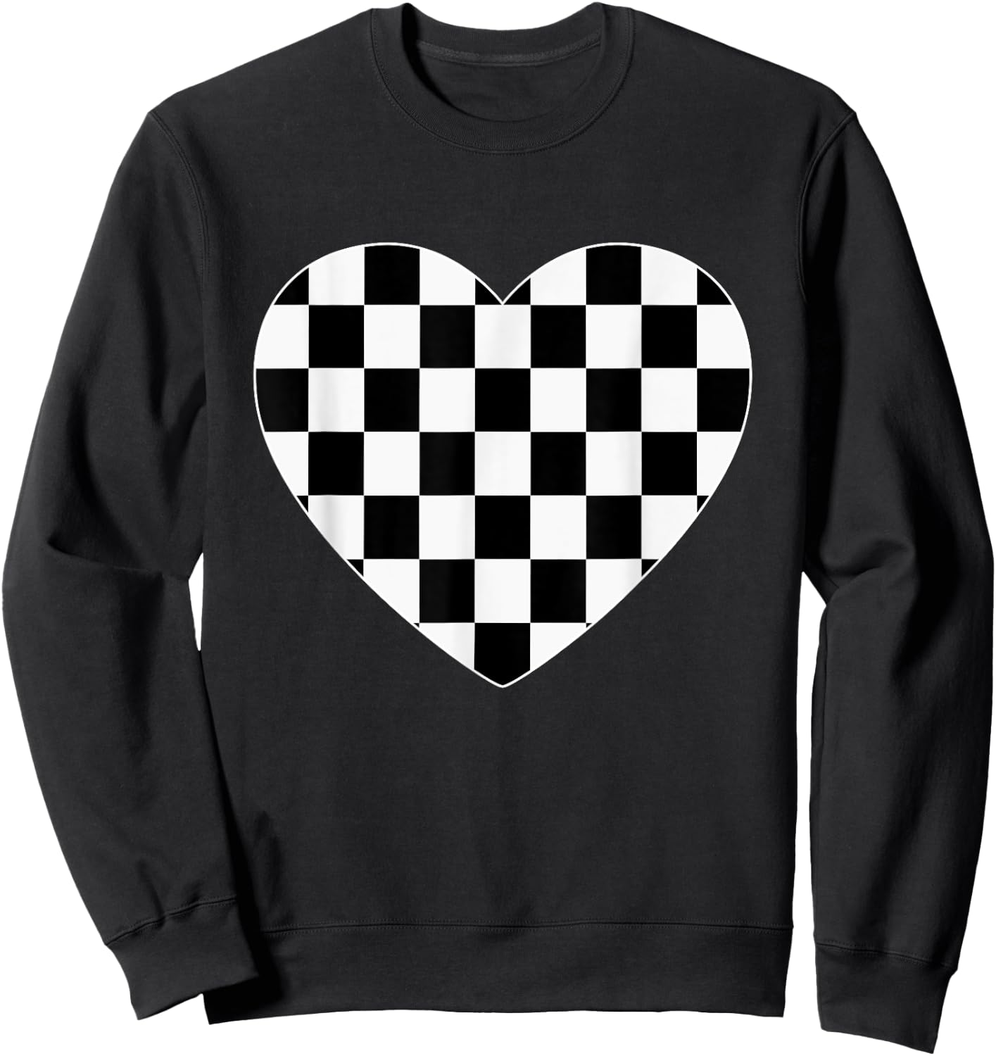 Checkered Love Heart Black White Cute Chess Game Women Men Sweatshirt - Sweatshirt | Black