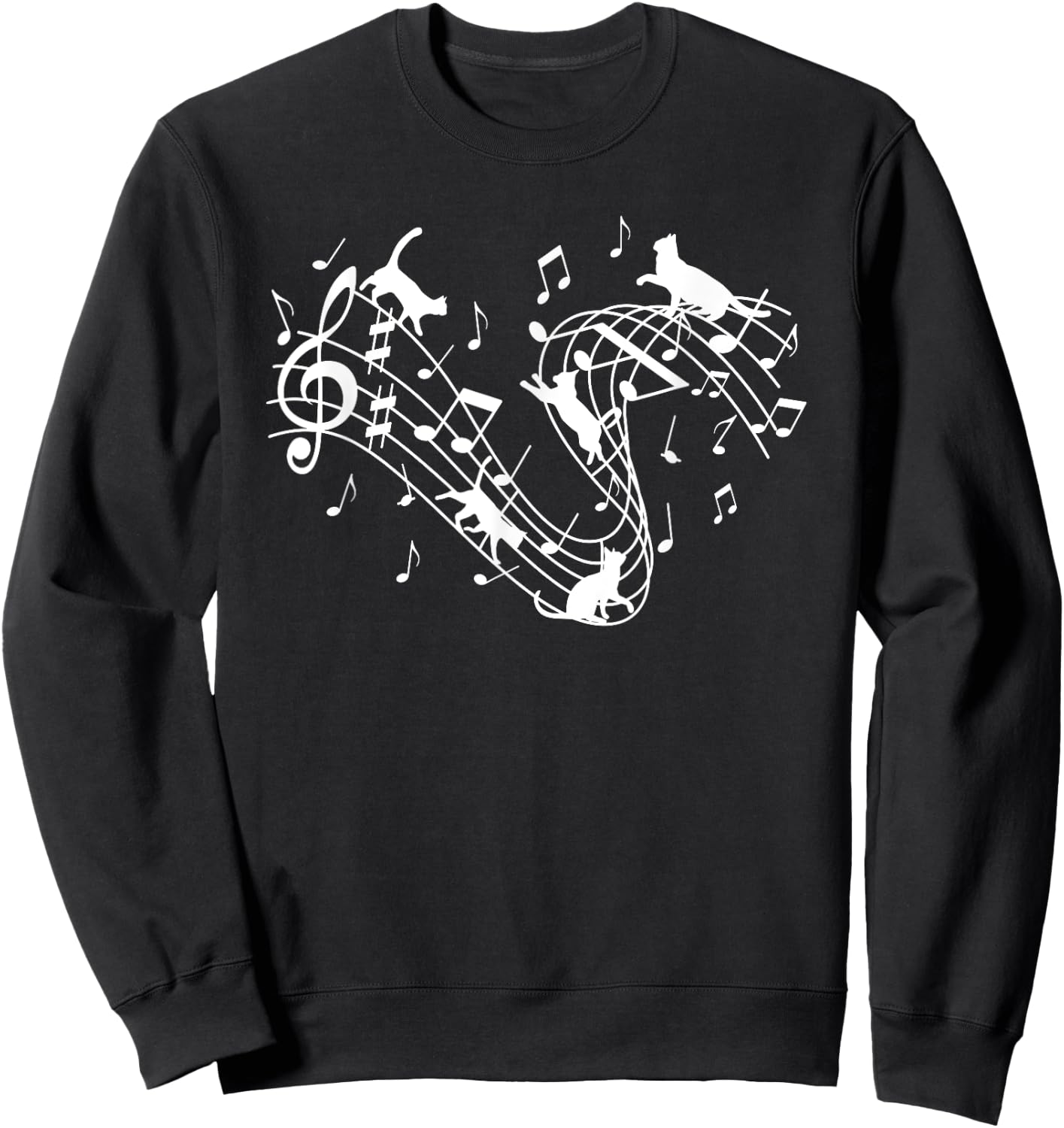 Cute Cat Lover Kitty Playing Music Note Clef Musician Music Men Women Girls Kids Sweatshirt - Sweatshirt | Black