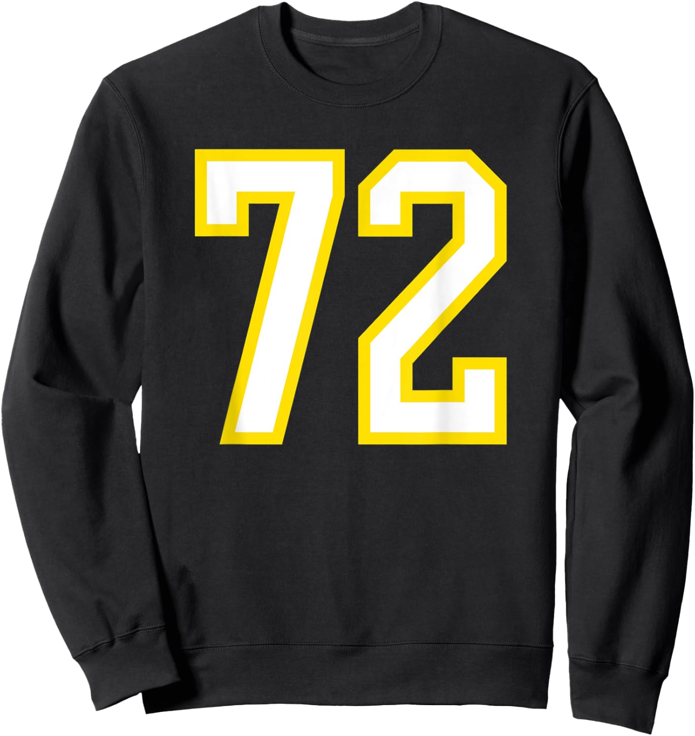 Jersey Number #72 Yellow White Birthday Sports Number 72 Sweatshirt - Sweatshirt | Black
