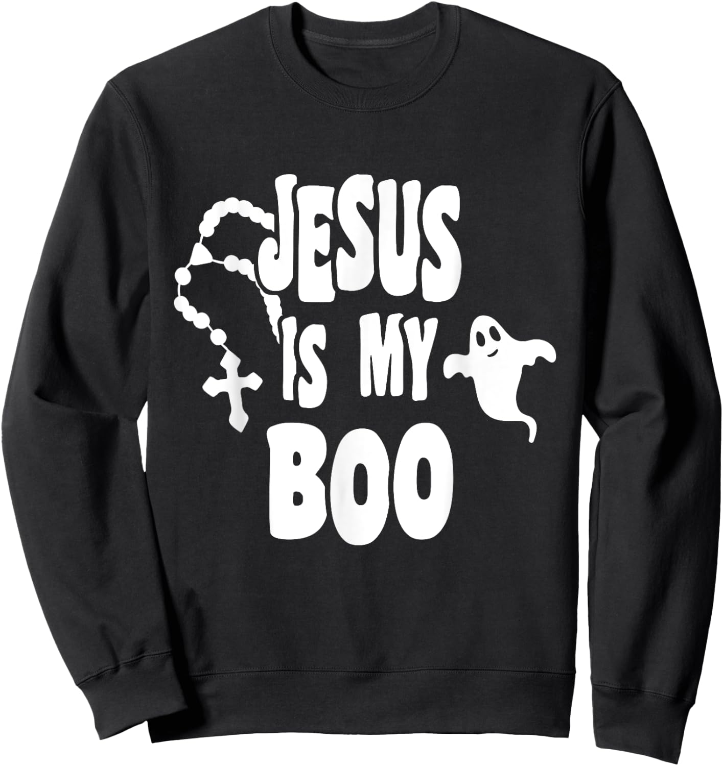 Jesus Is My Boo Ghost Christian Funny Halloween Retro Groovy Sweatshirt - Sweatshirt | Black