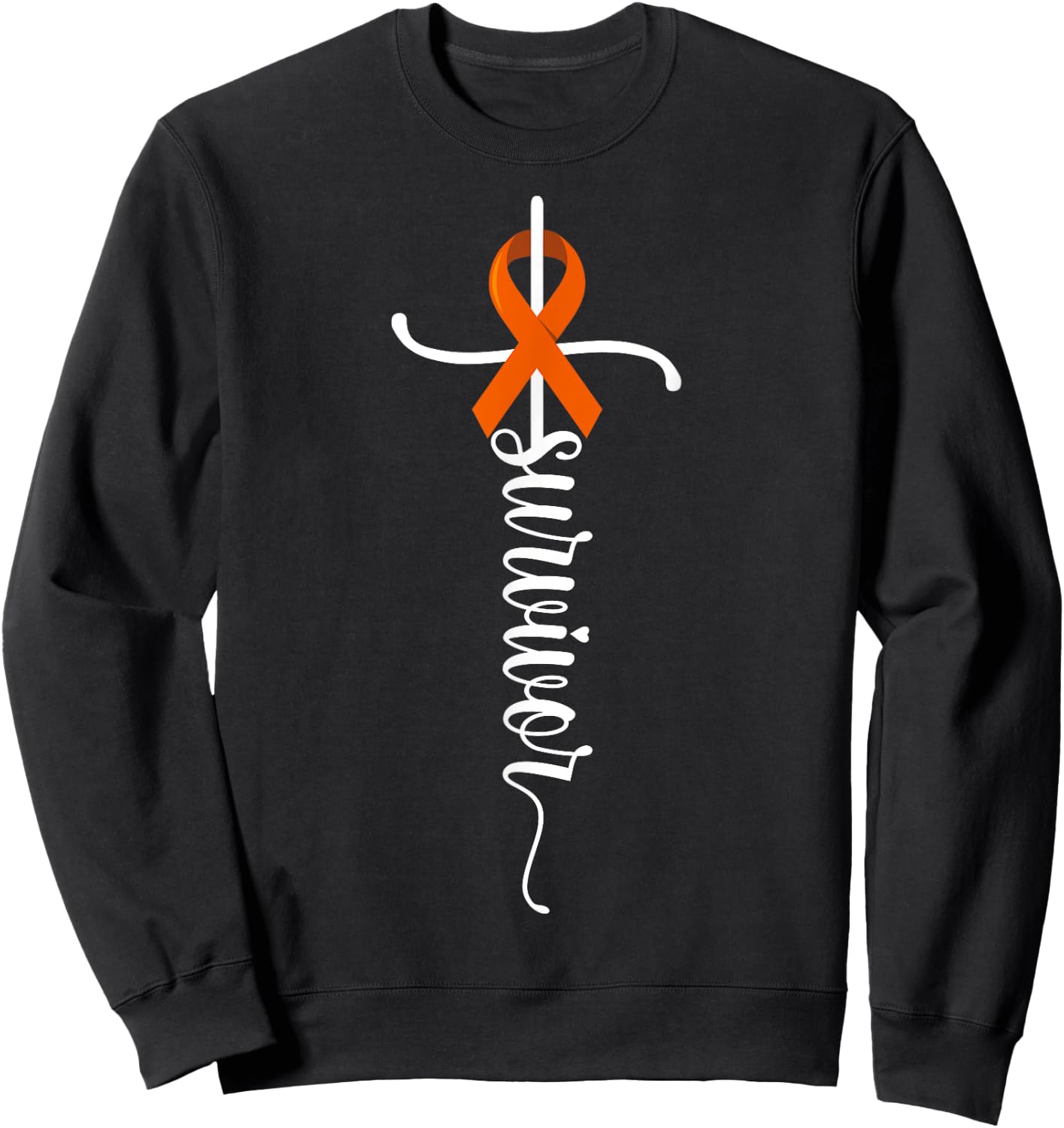 Survivor Christian Cross Warrior Orange Leukemia Cancer Sweatshirt - Sweatshirt | Black